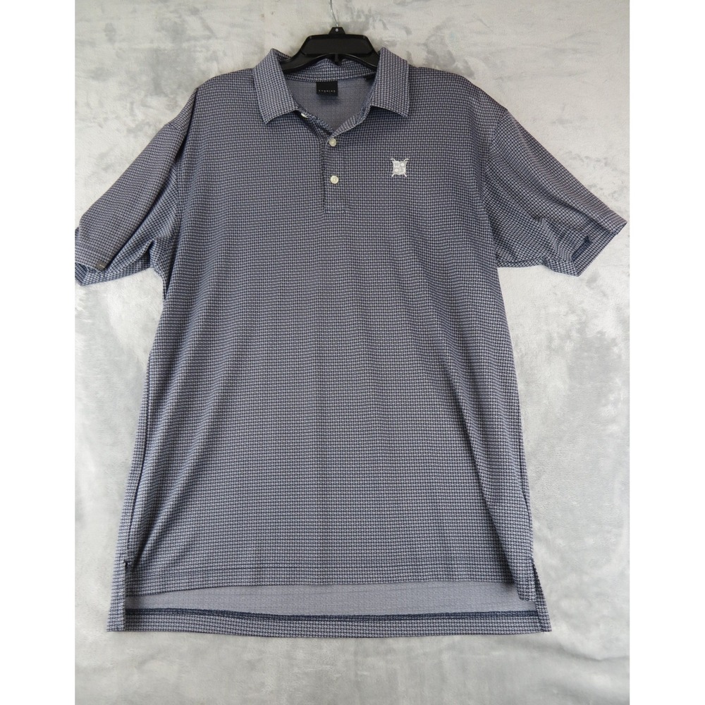 Dunning Golf Polo Large Blue Geo Pattern White Beeches Country Club Logo‎